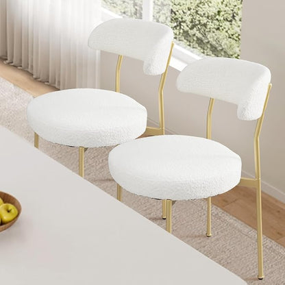 White Boucle Dining Chair Set of 4, Modern Oval Upholstered Dining Chairs with Curved Back and Metal Leg for Dining Room,Restaurant,Kitchen Island(Gold Leg)
