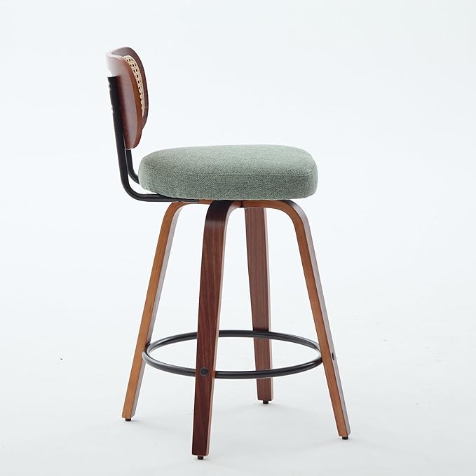 Modern Dining Chair Mid-Century Swivel Counter Height Bar Stools with Upholstered Seat, Sturdy Stable Walnut Craftsmanship for Kitchen Island Dining Room Furniture,Green-Foam-setof2
