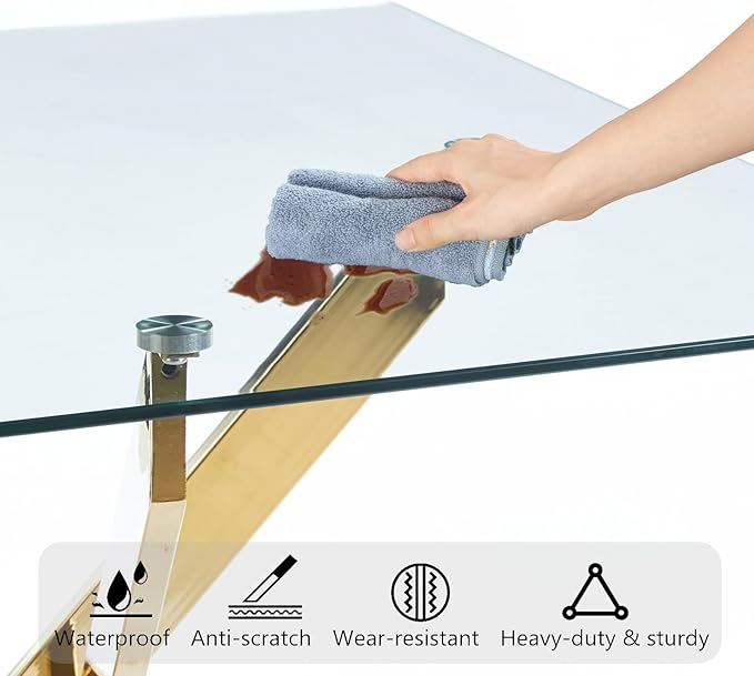 35.43'' Square Glass Dining Table,Modern Kitchen Table for 2-4 People,Dining Room Table with Tempered Glass Top and Metal Legs for Kitchen Apartment