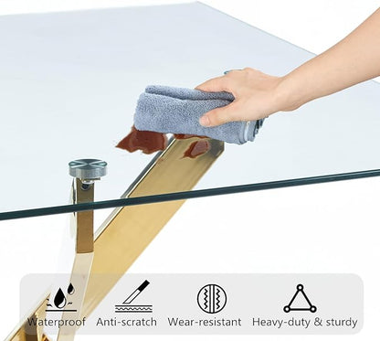 35.43'' Square Glass Dining Table,Modern Kitchen Table for 2-4 People,Dining Room Table with Tempered Glass Top and Metal Legs for Kitchen Apartment