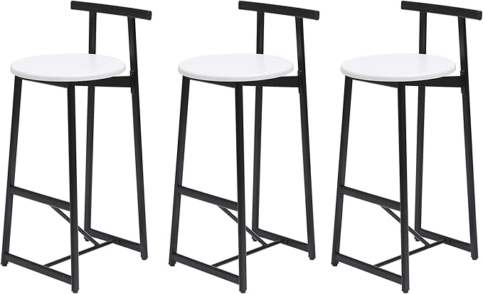 Kitchen Island Bar Chairs Set of 3 Metal Counter Barstools with Backrest for Dining Pub Room