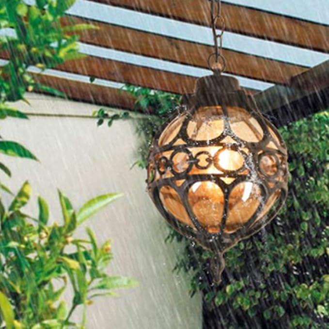 Retro Outdoor Pendant Light Industrial Vintage Outside Waterproof Ceiling Hanging Light Globe Glass Lampshade Aluminum Chandelier for Porch Garden Patio Farmhouse (Black, 27cm)