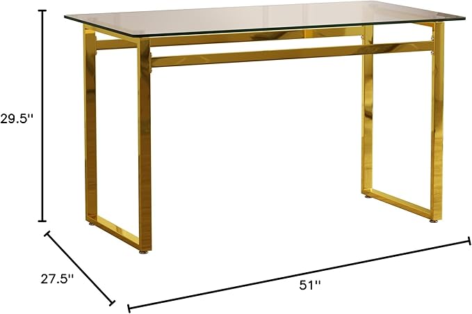 51" Modern Minimalist Rectangular Glass Dining Table for 4-6 with 0.31" Tempered Glass Tabletop and Chrome Metal Legs, Writing Table Desk for Kitchen Dining Living Room (Clear&Golden)