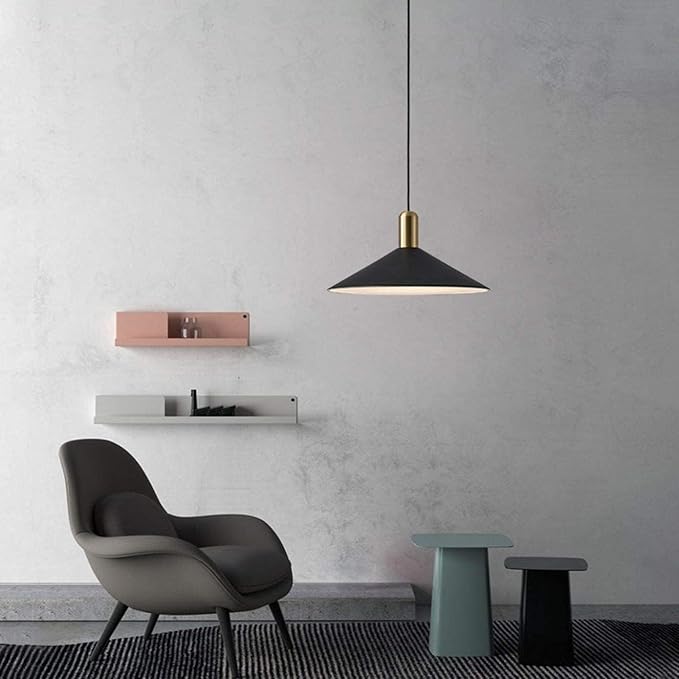 KCO Lighting Farmhouse Matte Black Barn Pendant Light 1-Light Mid Century Dome Pendant Lighting Industrial Cone Hanging Light Single Kitchen Island Light Fixture for Dining Room (Black)