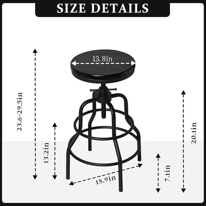 LOKKHAN Vintage Industrial Bar Stool-Rustic Swivel Bar Stool-Round Walnut Wood Metal Stool-Counter/Bar Height Adjustable Pipe Stool-Cast Steel Stool 23.62"-29.52" (Set of 2)