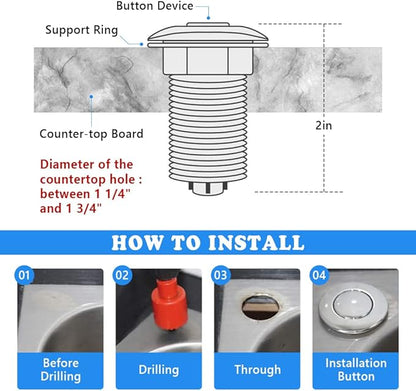 Garbage Disposal Switch, Cordless Air On Off Kit for Food Waste Disposer, Brushed Gold, LONG 3.5" Sink Top Push Button by CLEESINK