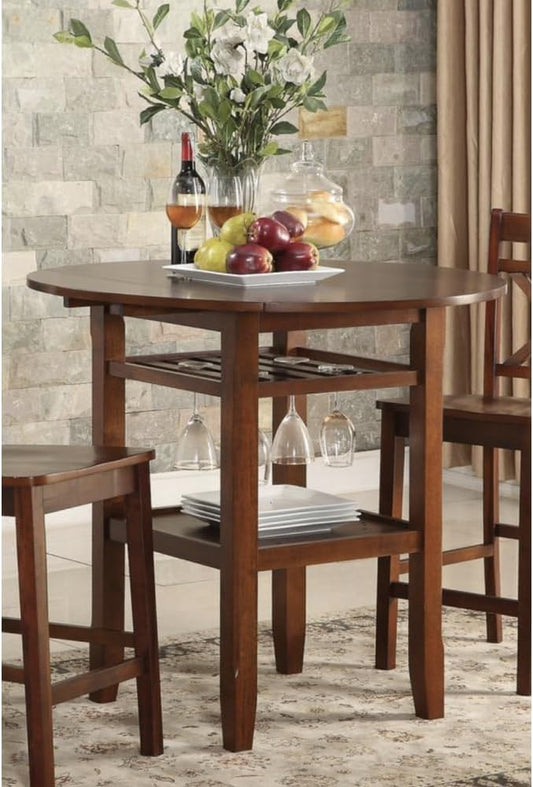 Counter Height Dining Table with Cherry Wood Finish for Kitchen Island Seating