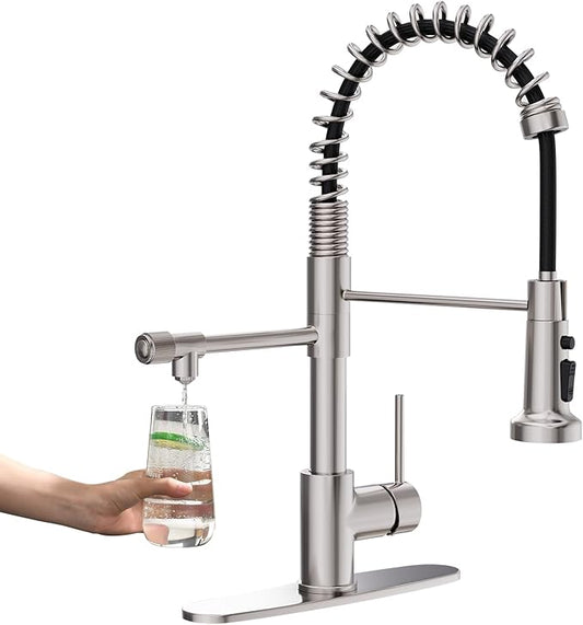 GIMILI Filter Kitchen Faucet for Water Filtration System Drinking Water Faucet 3 in1 Commercial Style Pull-Down Single Handle, Brushed Nickel,Without Water Filtration Device
