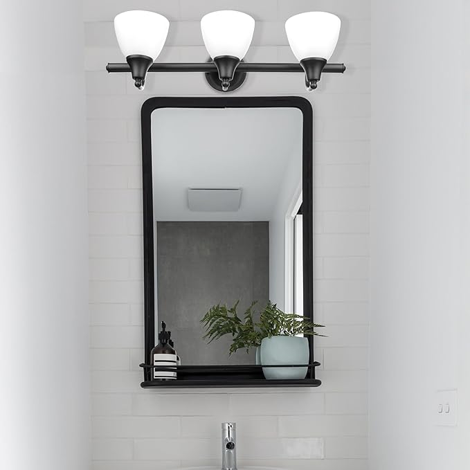 Globe Electric 51227 Jayden 5-Piece All-In-One Bathroom Set, Oil Rubbed Bronze, 3-Light Vanity Light with Frosted Glass Shades, Towel Bar, Toilet Paper Holder, Towel Ring, Robe Hook, Bulb Not Included