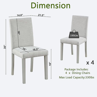 Ball & Cast Upholstered Dining-Room Chairs Set of 4, Kitchen Island Chair with Linen Padded Seat & Silver Wood Legs, 4pcs Modern Armless Side-Chair for Dining, Gray