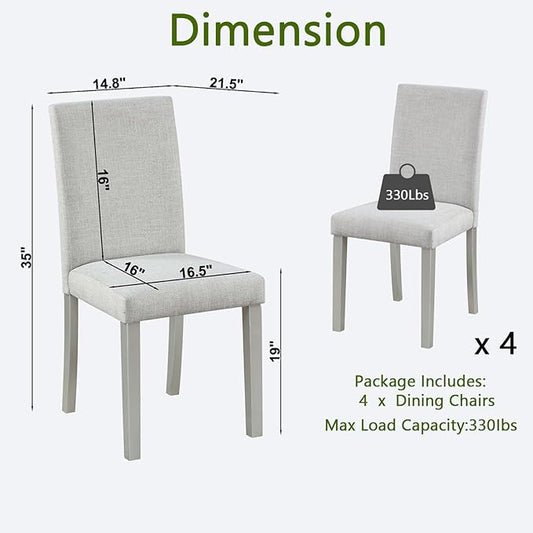 Ball & Cast Upholstered Dining-Room Chairs Set of 4, Kitchen Island Chair with Linen Padded Seat & Silver Wood Legs, 4pcs Modern Armless Side-Chair for Dining, Gray