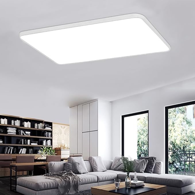 Dimmable LED Ceiling Light Fixture,16 * 24 Inch Modern Rectangle Recessed Ceiling Lights, 3000K-6000K Lamp,48W White Close to Ceiling Lighting Flush Mount for Living Room Bedroom