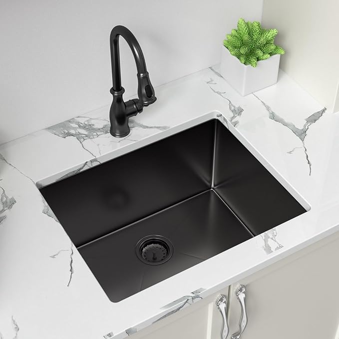 Sarlai 24 Inch Laundry Sink - 24x19 Inch Black Undermount Kitchen Sink 12 Inch Deep Utility Laundry Sinks Stainless Steel Single Bowl Under Counter Handmade Laundry Utility Room Basin