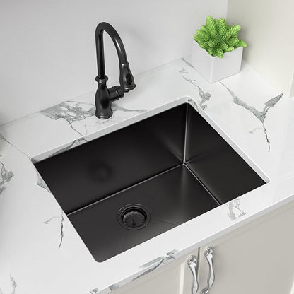 Sarlai 24 Inch Laundry Sink - 24x19 Inch Black Undermount Kitchen Sink 12 Inch Deep Utility Laundry Sinks Stainless Steel Single Bowl Under Counter Handmade Laundry Utility Room Basin