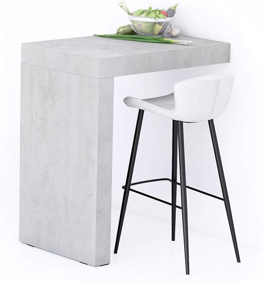 Mobili Fiver Evolution Tall Kitchen Bar Table Made in Italy | Space Saving, Wall-Mounted Counter Height Table for 2 | Breakfast Bar Table Top w/Cable Holder | Concrete Grey Effect | 35,4" x 23,6" in