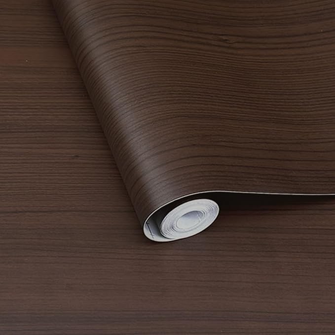 17.3" x 197" Deep Dark Walnut Wood Grain Contact Paper - Thick Waterproof Peel and Stick Vinyl Wrap for Furniture & Cabinets, Matte Smooth Finish Decorative Film