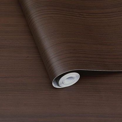 17.3" x 197" Deep Dark Walnut Wood Grain Contact Paper - Thick Waterproof Peel and Stick Vinyl Wrap for Furniture & Cabinets, Matte Smooth Finish Decorative Film