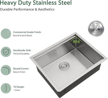23 inch Undermount Kitchen Sink Workstation - Couoko 23x19 Undermount Bar Sink Ledge 16 Gauge 304 Stainless Steel Single Bowl Sink Deep Handmade RV Sink