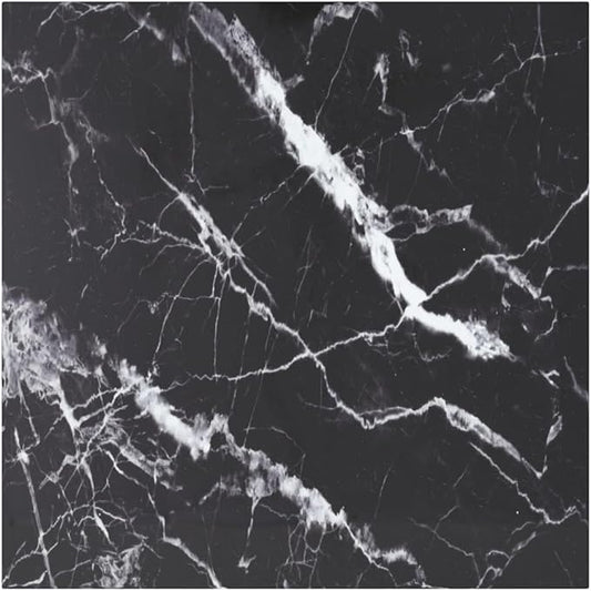 23.6"x23.6" Square Tempered Glass Tabletop Black Marble Design, Modern Countertop for Dining Living Office, Indoor Use, No Assembly