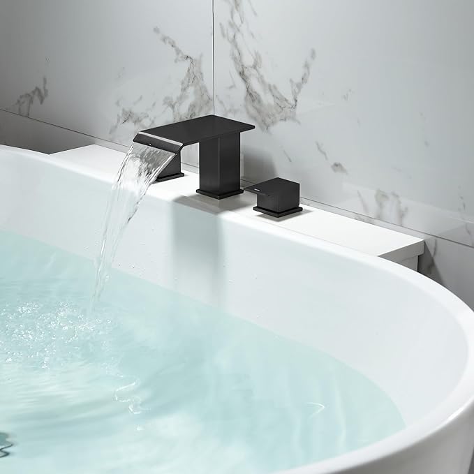 Matte Black Roman Tub Faucet, Deck Mount Bath Tub Faucet Set 3 Hole Waterfall Bathtub Faucet High Flow Garden Tub Filler