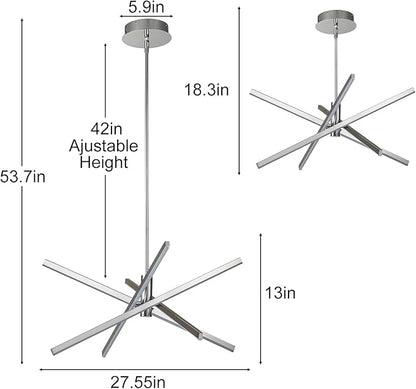 Y'INSP Modern Sputnik Chandeliers, Brushed Nickel Dining Room Light Fixture, LED Linear Pendant Light for Kitchen Island Bedroom Living Room Entryway, LED Embedded Pendant Lighting Fixture