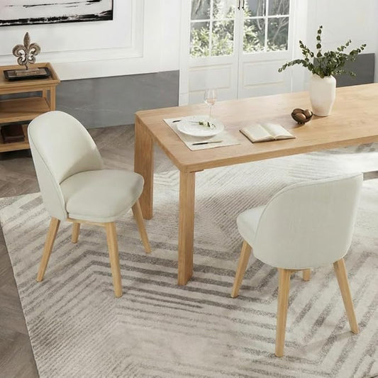 KISLOT Wooden Dining Chairs Set of 2, Fabric Upholstered Modern Dining Room Chairs with Double-Layer Thick Seat Cushion & Ergonomic Backrest for Restaurant, Kitchen and Café, Beige