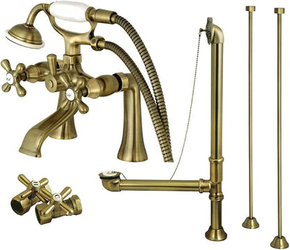 Kingston Brass CCK268AB Vintage Deck Mount Clawfoot Tub Faucet Package, Antique Brass