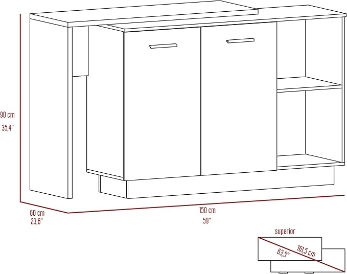 GOWE Chesterfield 2-Shelf 1-Drawer 3-Division Kitchen Island White