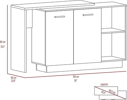 GOWE Chesterfield 2-Shelf 1-Drawer 3-Division Kitchen Island White