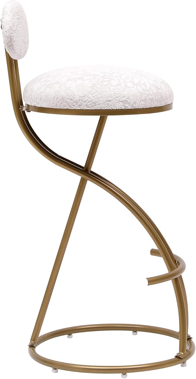 Bar Stools Set of 2 S Shaped Gold Bar stools with Backrest Floral Print Upholstered Dining Chairs Counter Height Stool for Kitchen Island (Gold White Print)