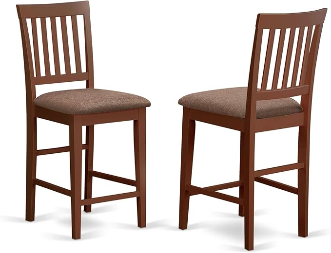 East West Furniture VNS-MAH-C Vernon Counter Height Stool - Linen Fabric Pub Height Wooden Chairs, Set of 2, Mahogany