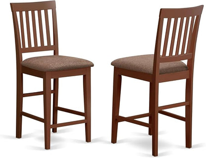 East West Furniture VNS-MAH-C Vernon Counter Height Stool - Linen Fabric Pub Height Wooden Chairs, Set of 2, Mahogany