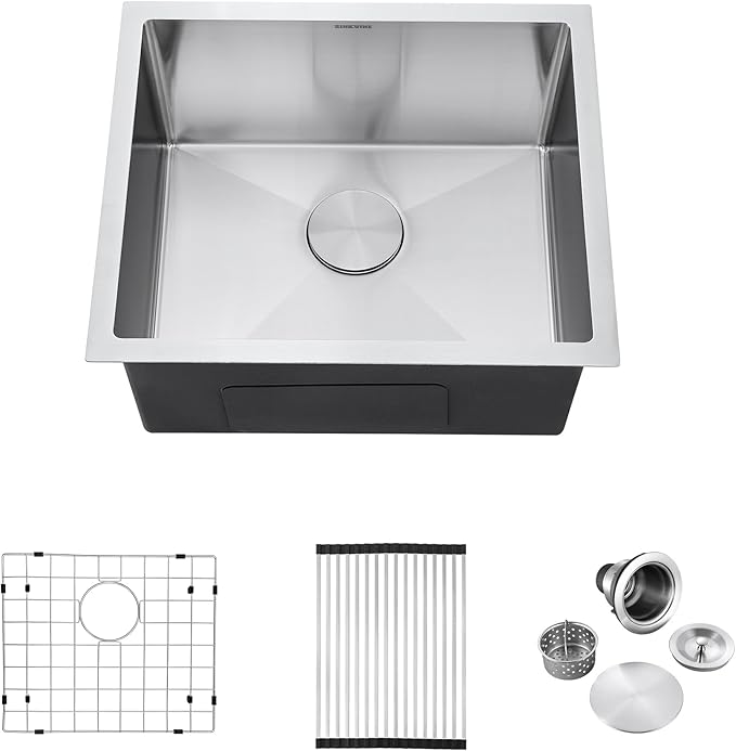 21-Inch Undermount Kitchen Bar Sink, SINKVINE Stainless Steel Wet Bar Sink Single Bowl for Outdoor, RV, Laundry, with Drain Strainer, Bottom Grid Protector, Roll-up Drying Unit, 21" x 18" x 10"