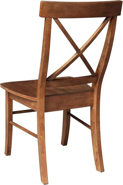 IC INTERNATIONAL CONCEPTS Set of Two Solid Wood X-Back Chairs in Distressed Oak