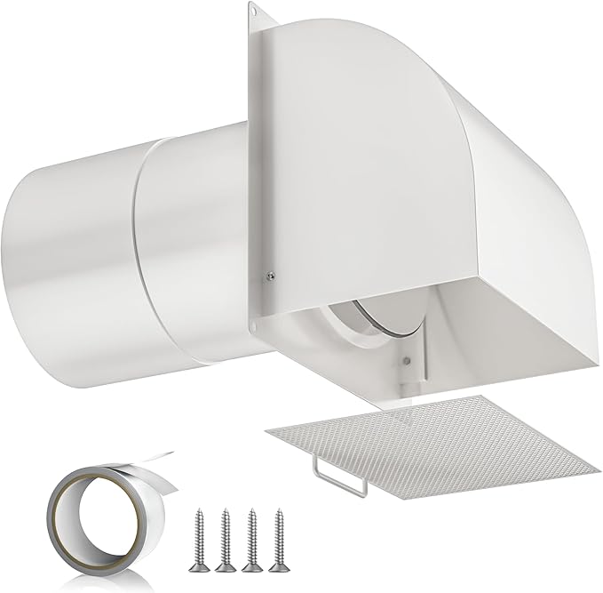 [Upgraded] Hon&Guan 6 Inch Hooded Wall Vent with Magnetic Seal Flap and Removable Mesh, Arc-Shaped 6'' Exhaust Vent Cover Cap for Kitchen Range Hood/Dryer/Bathroom Exhaust(Galvanized Steel, White)