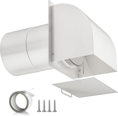 [Upgraded] Hon&Guan 6 Inch Hooded Wall Vent with Magnetic Seal Flap and Removable Mesh, Arc-Shaped 6'' Exhaust Vent Cover Cap for Kitchen Range Hood/Dryer/Bathroom Exhaust(Galvanized Steel, White)