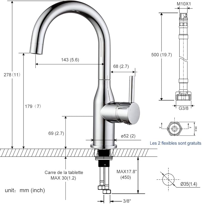 WOWOW Bar Sink Faucet Chrome Modern Single Handle Bar Faucet 1 Hole Small Kitchen Sink Faucet 360 Swivel RV Sink Faucets Mini Bar Tap with Water Supply Hoses