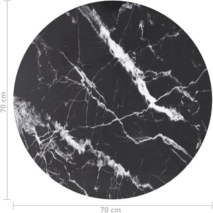 27.6 inch Black Marble Tempered Glass Table Top Round Synthetic Tempered Glass Countertop for Modern Dining Room Coffee Table Indoor Use Easy Clean