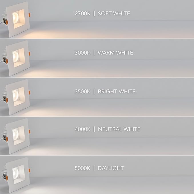 Maxxima 4 in. Ultra-Thin Recessed Anti-Glare LED Downlight, Canless IC Rated, 5 Color Temperature Selectable 2700K/3000K/3500K/4000K/5000K, Dimmable Square White Trim, 90 CRI