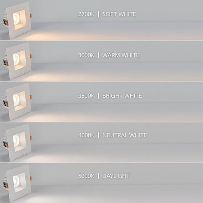 Maxxima 4 in. Ultra-Thin Recessed Anti-Glare LED Downlight, Canless IC Rated, 5 Color Temperature Selectable 2700K/3000K/3500K/4000K/5000K, Dimmable Square White Trim, 90 CRI