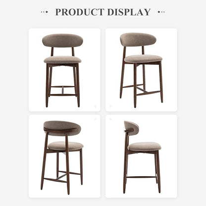 COLAMY Bar Stools Set of 3, Counter Height BarStools with Back, Mid Century Modern Upholstered, with Wood Legs for Kitchen Island Dining Room, Camel