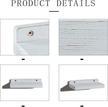 Freezing point Small Floating Shelves for Wall Set of 2 Natural Wood 8Inch Mini Wall Shelf Decor Plant Display Collectibles Mounted Kitchen Bathroom Bedroom Corner Decorative Storage Tiny Stand White