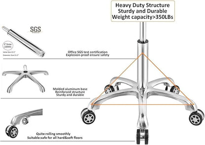 Rolling Stool Task Chair Drafting Adjustable with Wheels and Backrest Heavy Duty for Office Kitchen Medical Dentist Shop Lab and Home(Without Footrest)