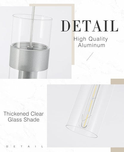 3 Pack Pendant Lights Kitchen Island (Bulbs Included), Brushed Nickel Adjustable Modern Glass Pendant Light Over Island, Industrial Pendant Light Fixtures for Dining Room Hallway Bedroom Living Room