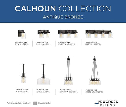 Progress Lighting P300046-020 Calhoun Collection Clear Glass Farmhouse Bath Vanity Light, 2-Light, Antique Bronze