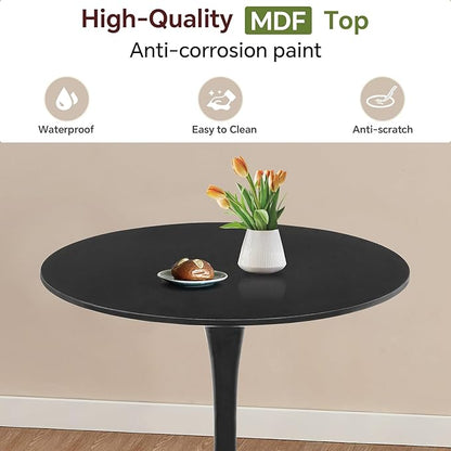 Round Dining Table 27.5" Black Tulip Table with Pedestal Base for 2-4 People Small Space - Kitchen Living Room Cafe