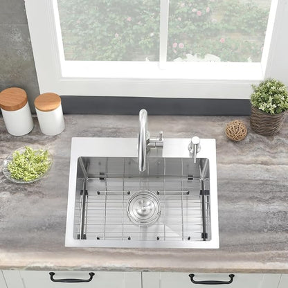 20" x 16" Kitchen Sink Drop In-Jshozzy Drop In Small Sink For Kitchen Stainless Sink Single Bowl Topmount Deep Sink Stainless Steel