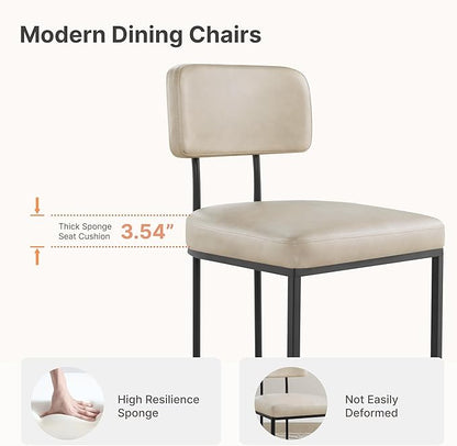 KISLOT Dining Chairs Set of 2, Upholstered Modern Kitchen Chairs with Ergonomic Backrest, Faux Leather Cushion Seat & Metal Legs for Living Room, Restaurant, and Café, Cream