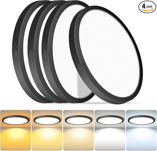 mw 4-Pack LED Flush Mount Ceiling Light, 7 Inch Round Black Flush Mount Light,14W 120V 5CCT 2700/3000/3500/4000/5000K, Dimmable Slim LED Ceiling Lights for Bedroom, Kitchen, Hallway