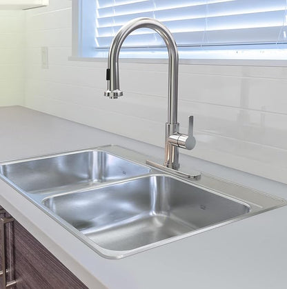 Kindred CDLA3322-7-1N Creemore 33-in LR x 22-in FB x 7-in DP Drop In Double Bowl 1-Hole Stainless Steel Kitchen Sink, 33" x 22"